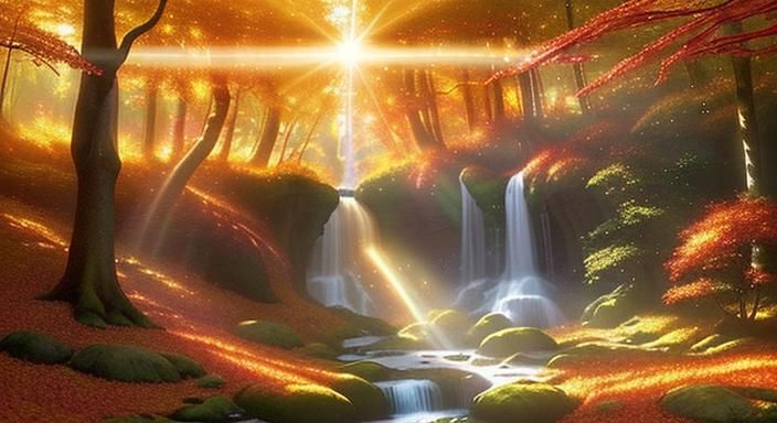 Autumnal Fantasy Forest with Glittering Sunlight