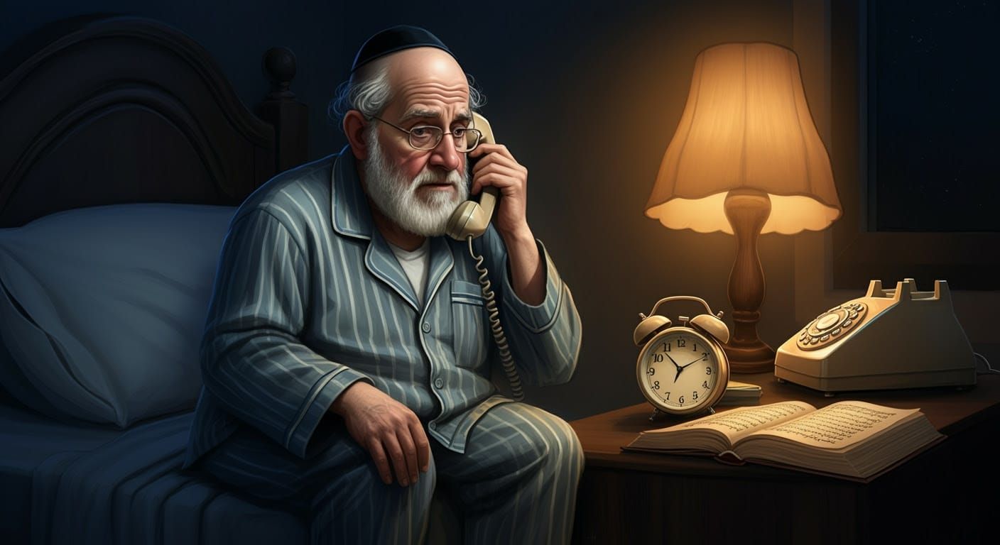 Concerned Elderly Man in Bedroom, Comic Art Style