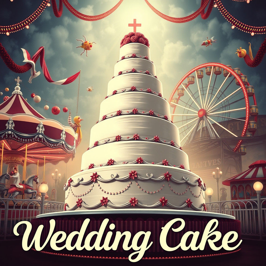 Colossal Wedding Cake at a Carnival, Photorealistic Poster