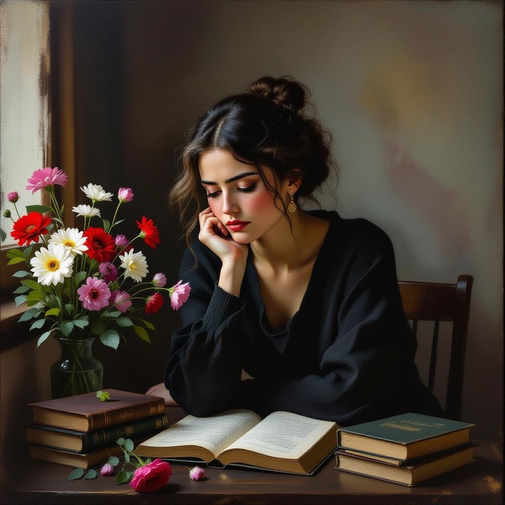 Melancholic Woman in Room, Rothko-Monet Style