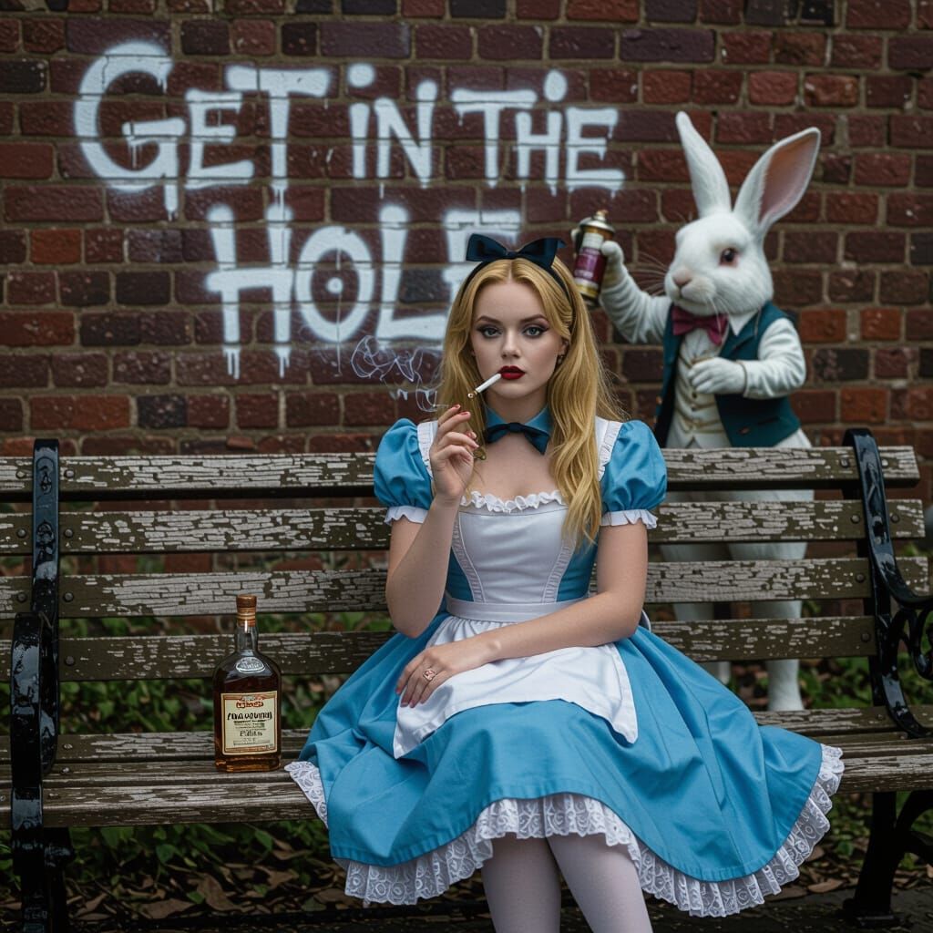 Alice in Wonderland with White Rabbit Graffiti