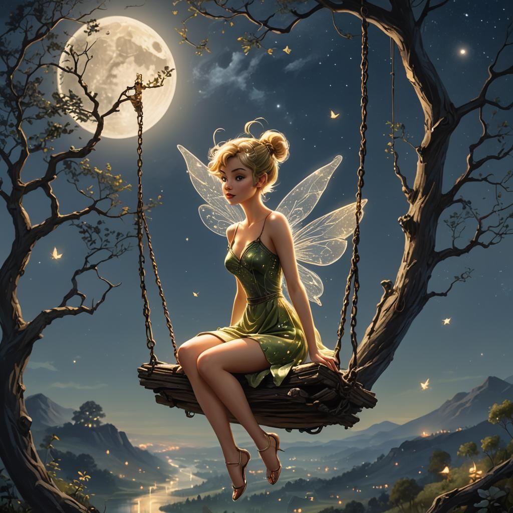 Mystic Tinkerbell Overlooking Valley at Full Moon
