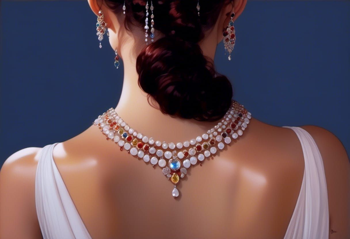 Red-Haired Queen with Rainbow Gems: Digital Art