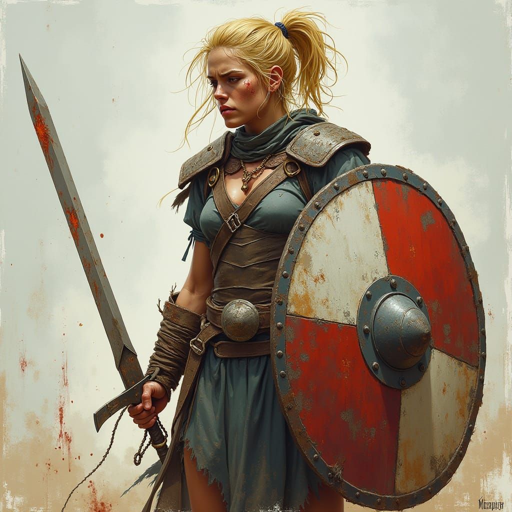 Viking Shieldmaiden After Battle, Digital Art
