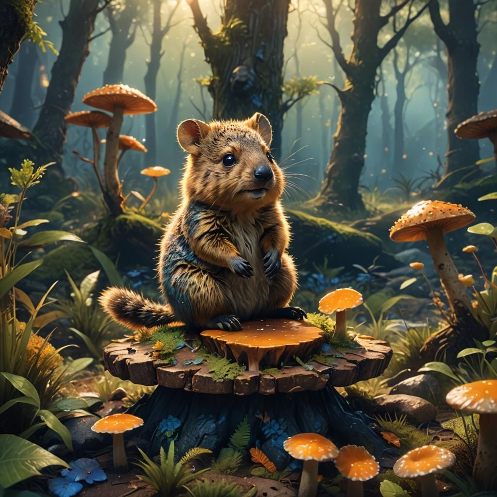 Baby Quokka on Toadstool: Fantastical Concept Art