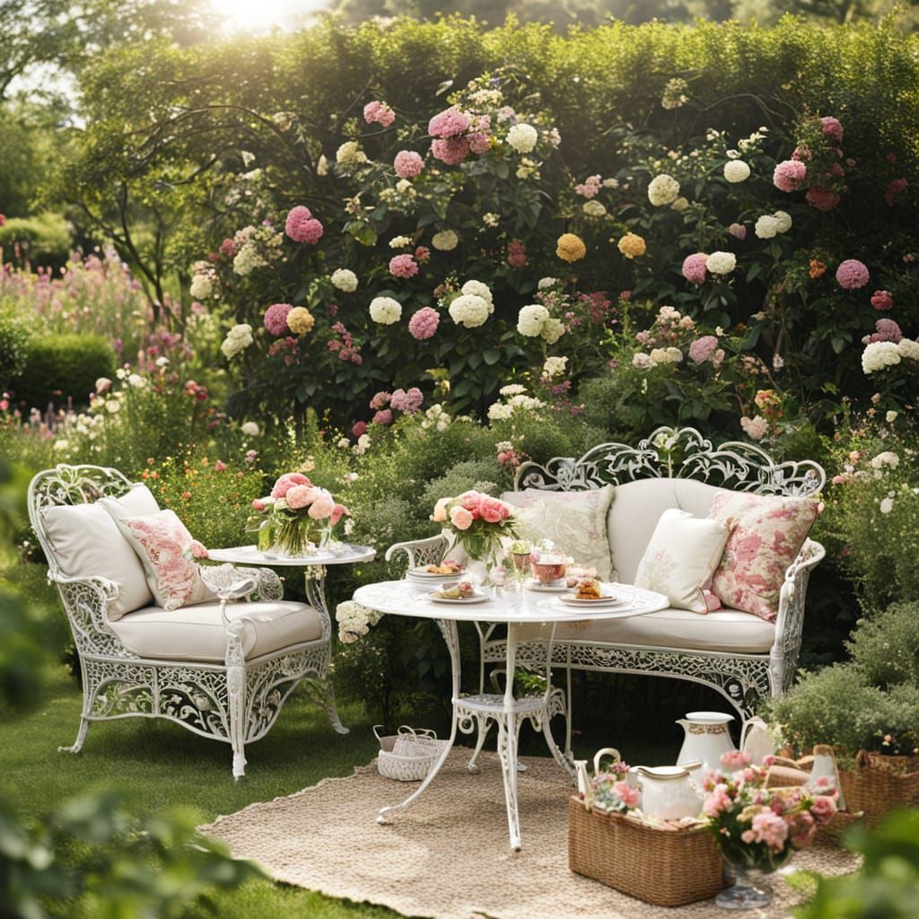 English Country Garden with Loveseat and High Tea