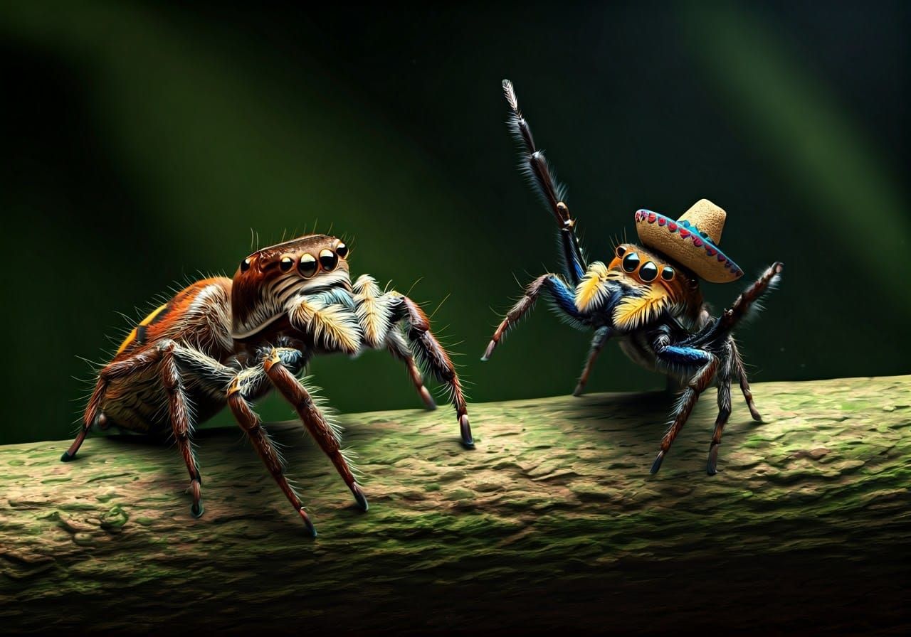 Peacock Spider Courtship Dance in Jungle, Hyperrealistic