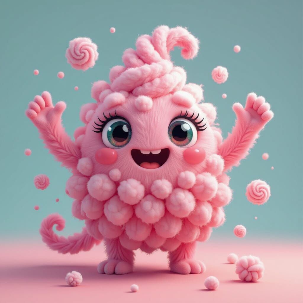 Candy Floss Creature in Whimsical Cartoon Style