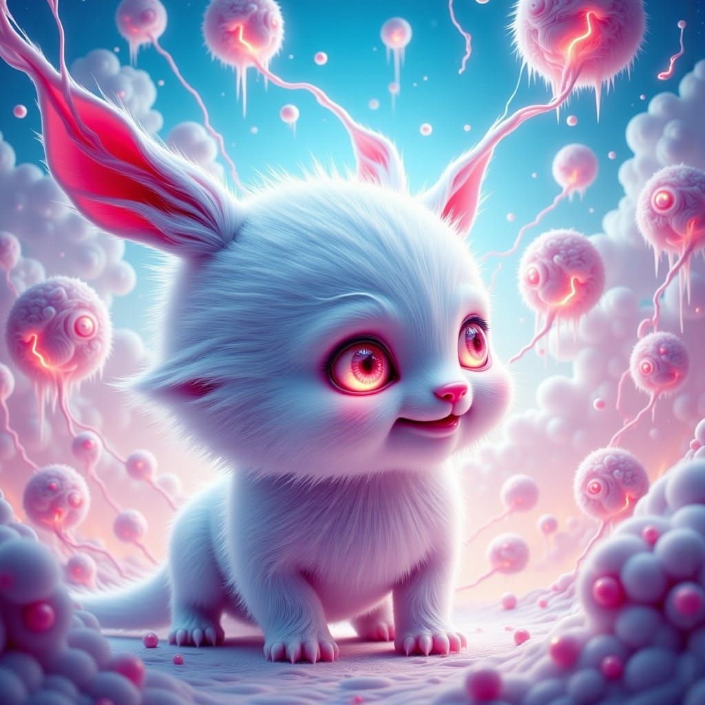 Surreal Anime Creature Erupts in Whimsical Dreamscapes