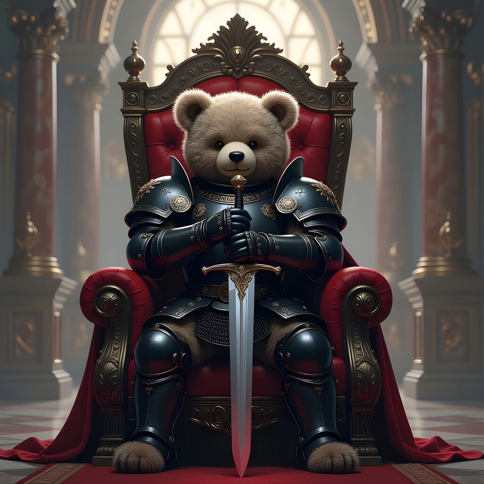 Teddy Bear Knight in Black Armor