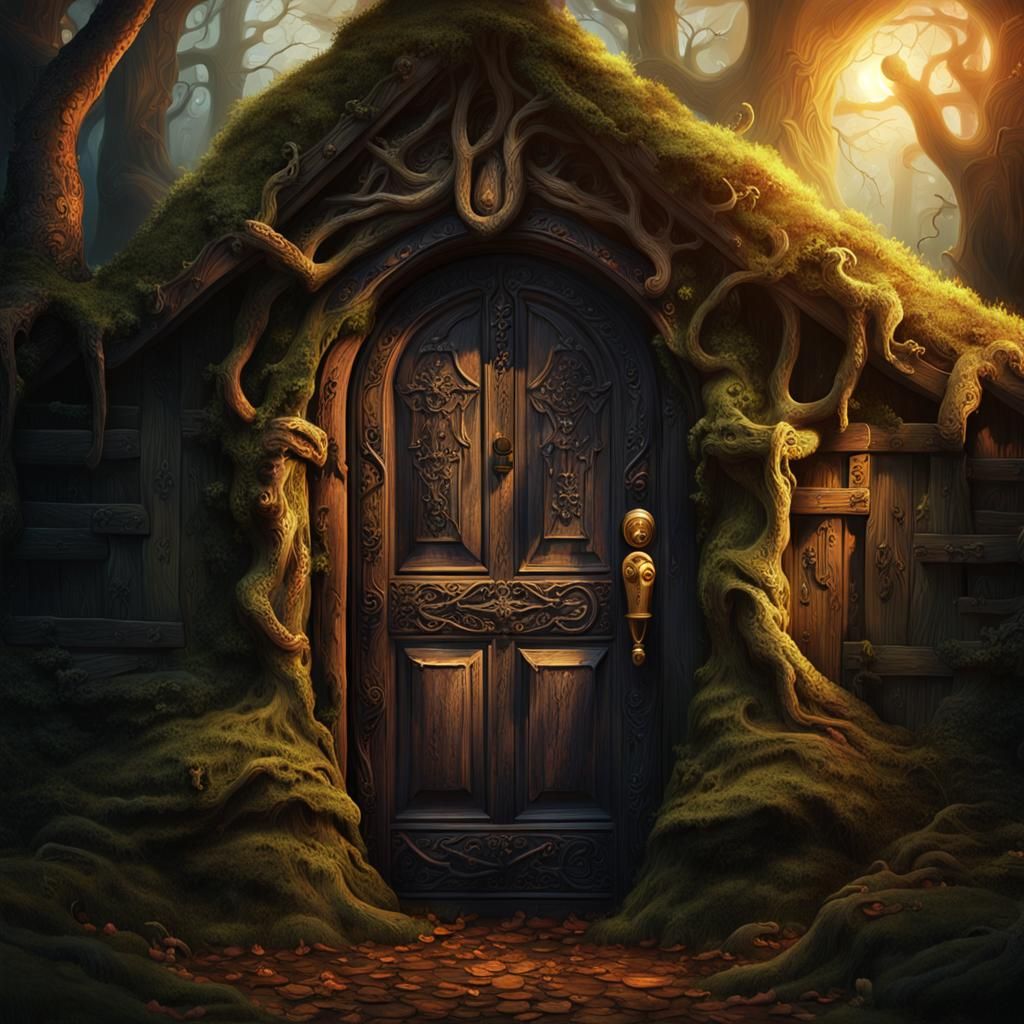 Haunted Witch's House Door in Dark Forest