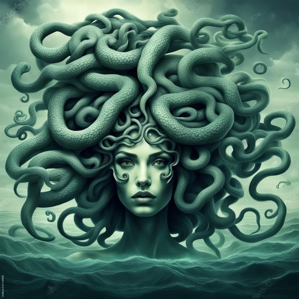 Surreal Portrait of a Beautiful Medusa Woman