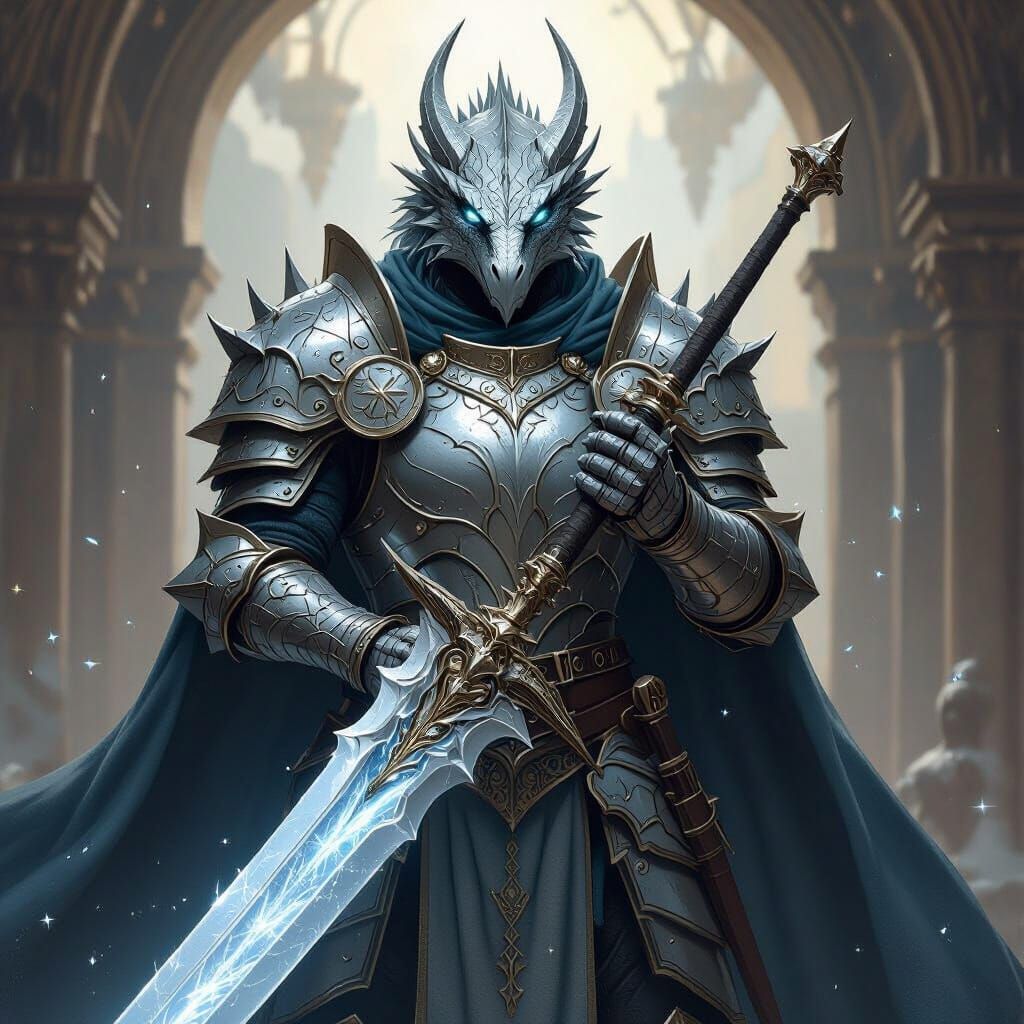 Dragonborn Paladin in Heroic Fantasy Style