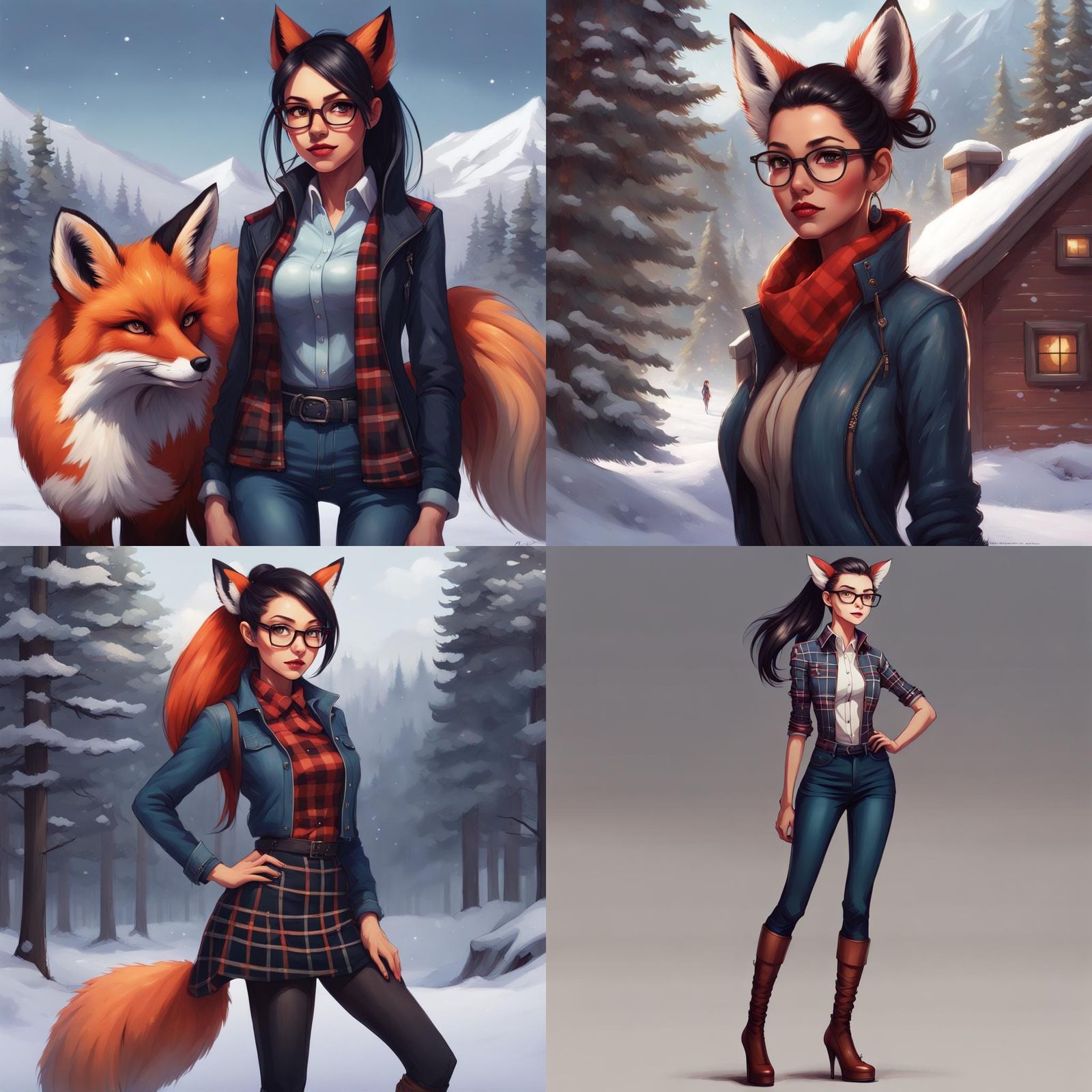 Girl and Red Fox Portrait in Detailed Digital Art