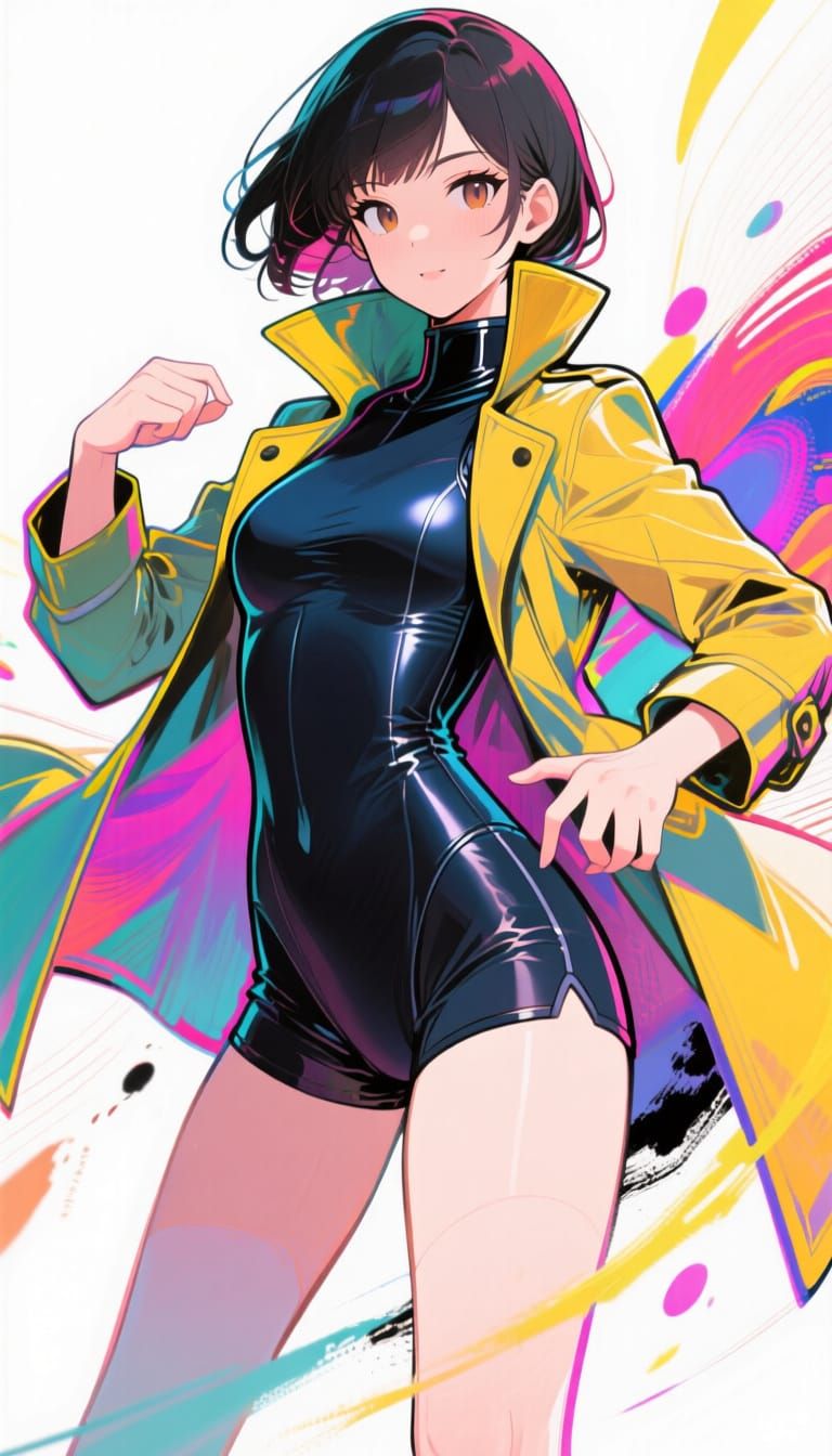 Girl in Leotard Suit in Japanese Manga Style