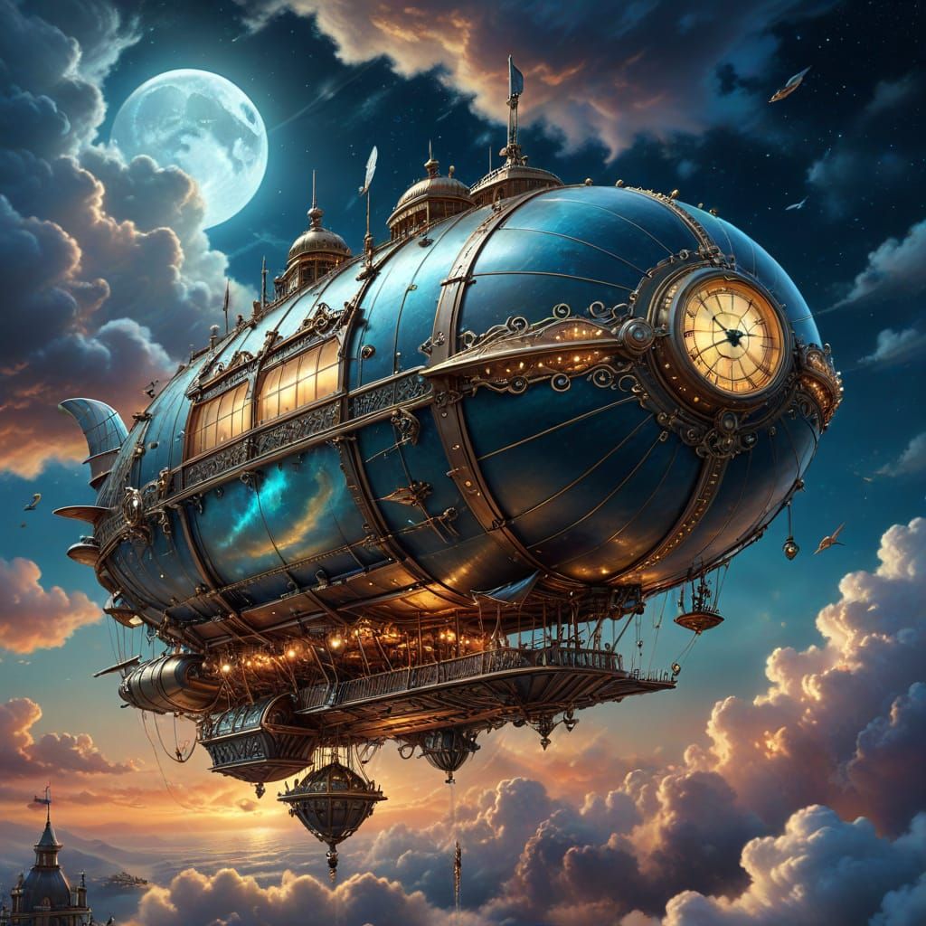 Steampunk Zeppelin in Moonlit Skies