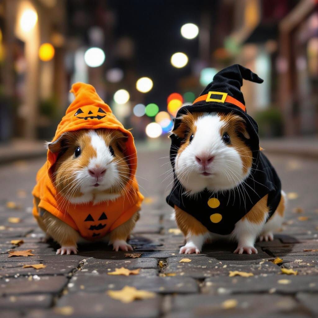 Guinea Pigs Trick-or-Treating in Halloween Costumes
