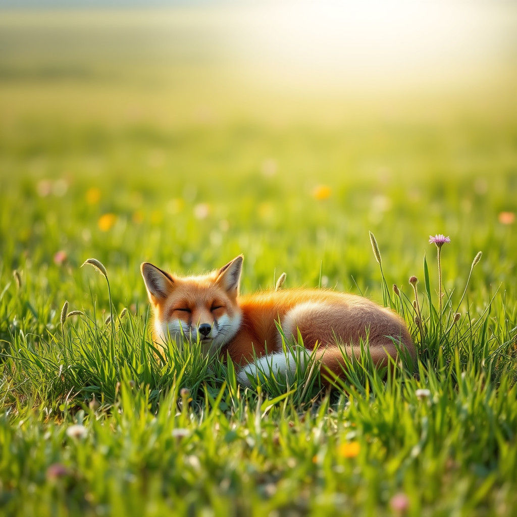 Fox Resting in Meadow Under Soft Light