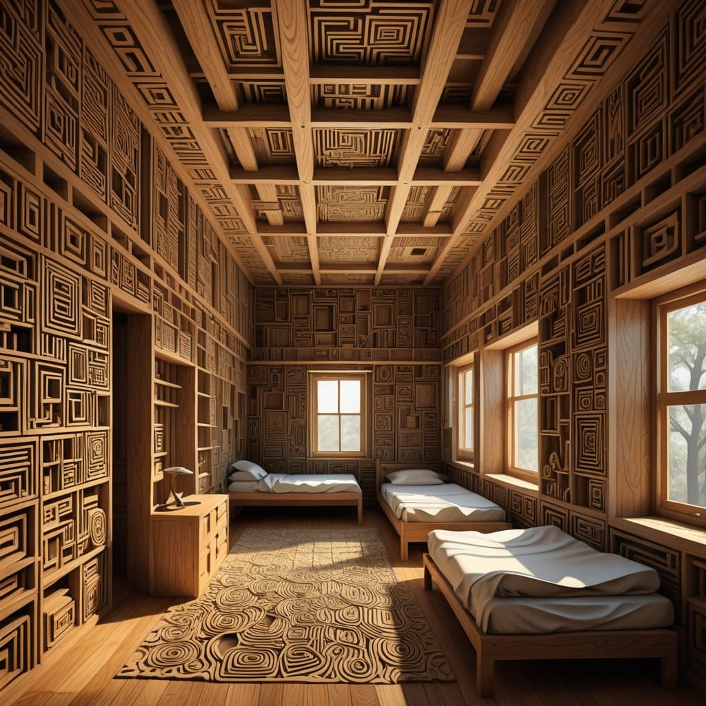 Abstract Barracks Interior with Geometric Shading