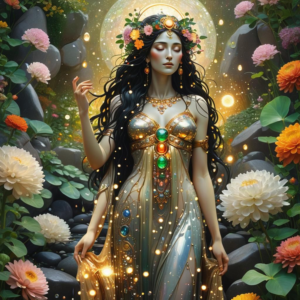 Goddess Nerthus in a Magical Garden, Digital Art
