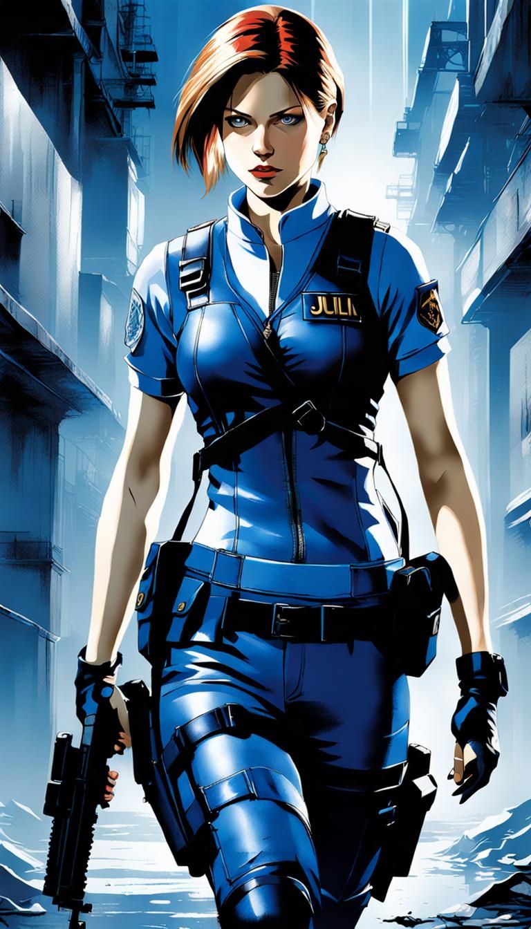 Julia Voth as Jill Valentine From Resident Evil 1®,Highly Detailed Concept Art Visual Cinematography Depth Effect Illust...