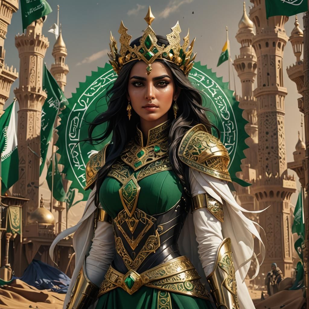 Arabian Queen in Dark Armor, Fantasy Art