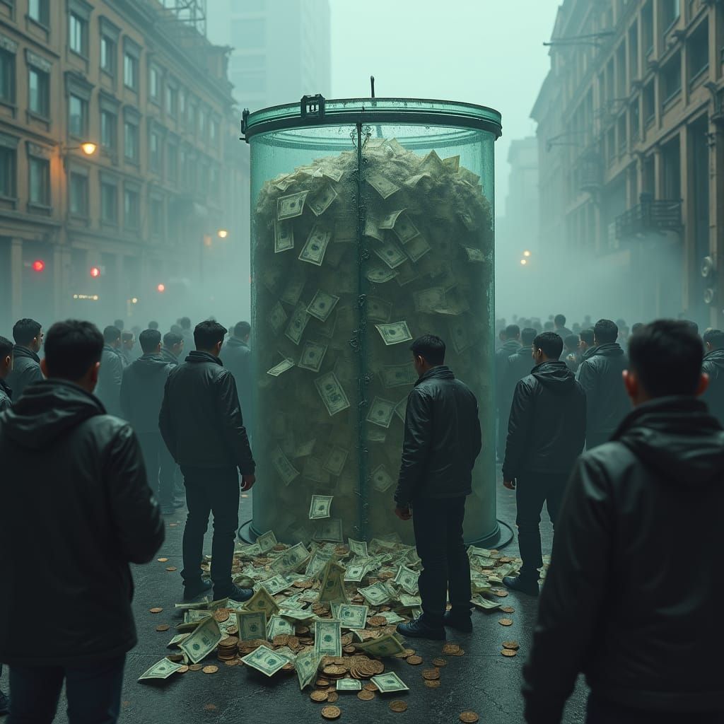 Dystopian City: Money as Oxygen in Giant Tank