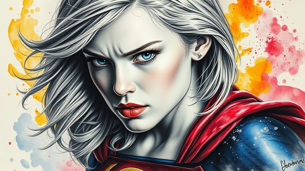 Hyperrealistic Charcoal Drawing of Supergirl on Krypton