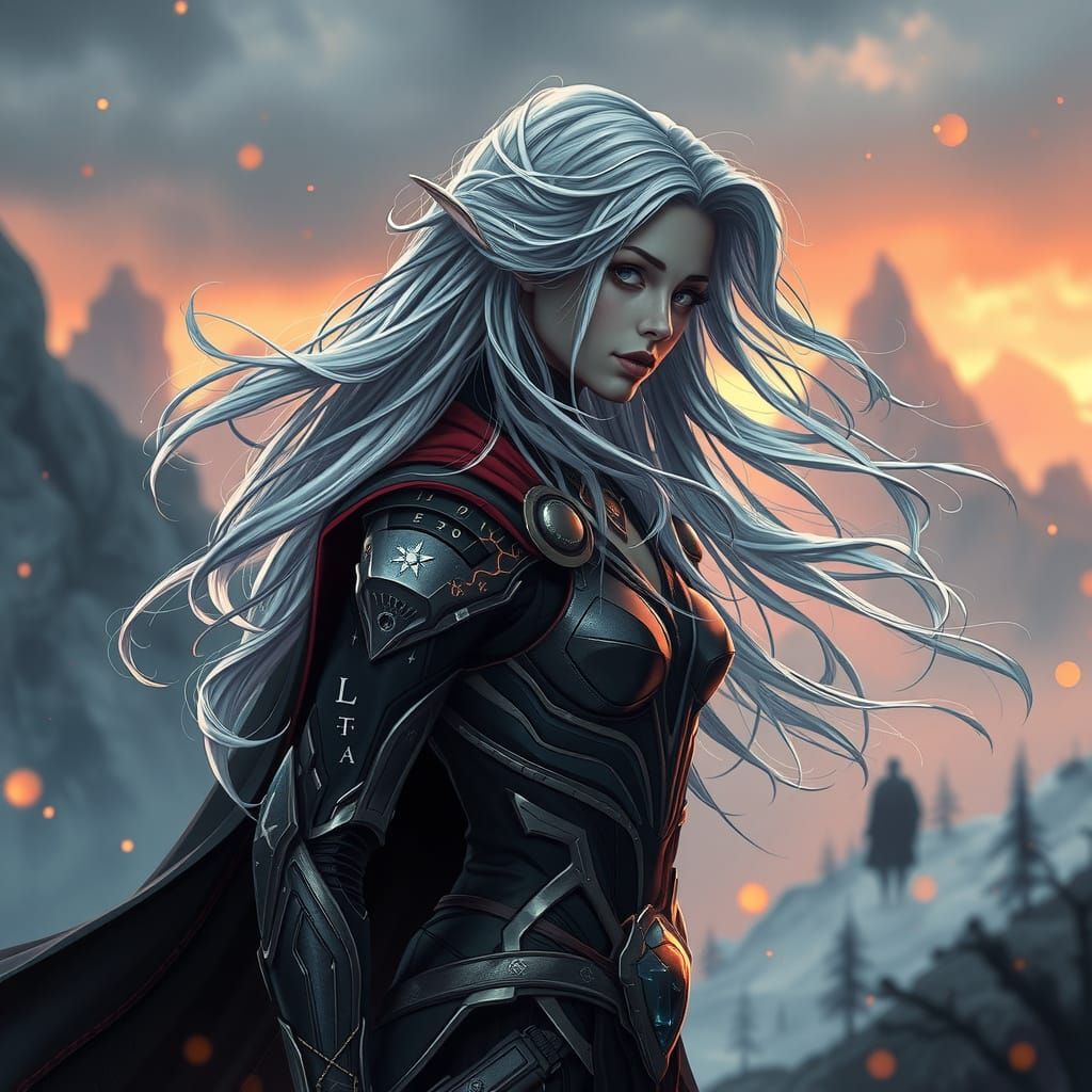 Cyborg God of Thunder in Mystical, Futuristic Landscape