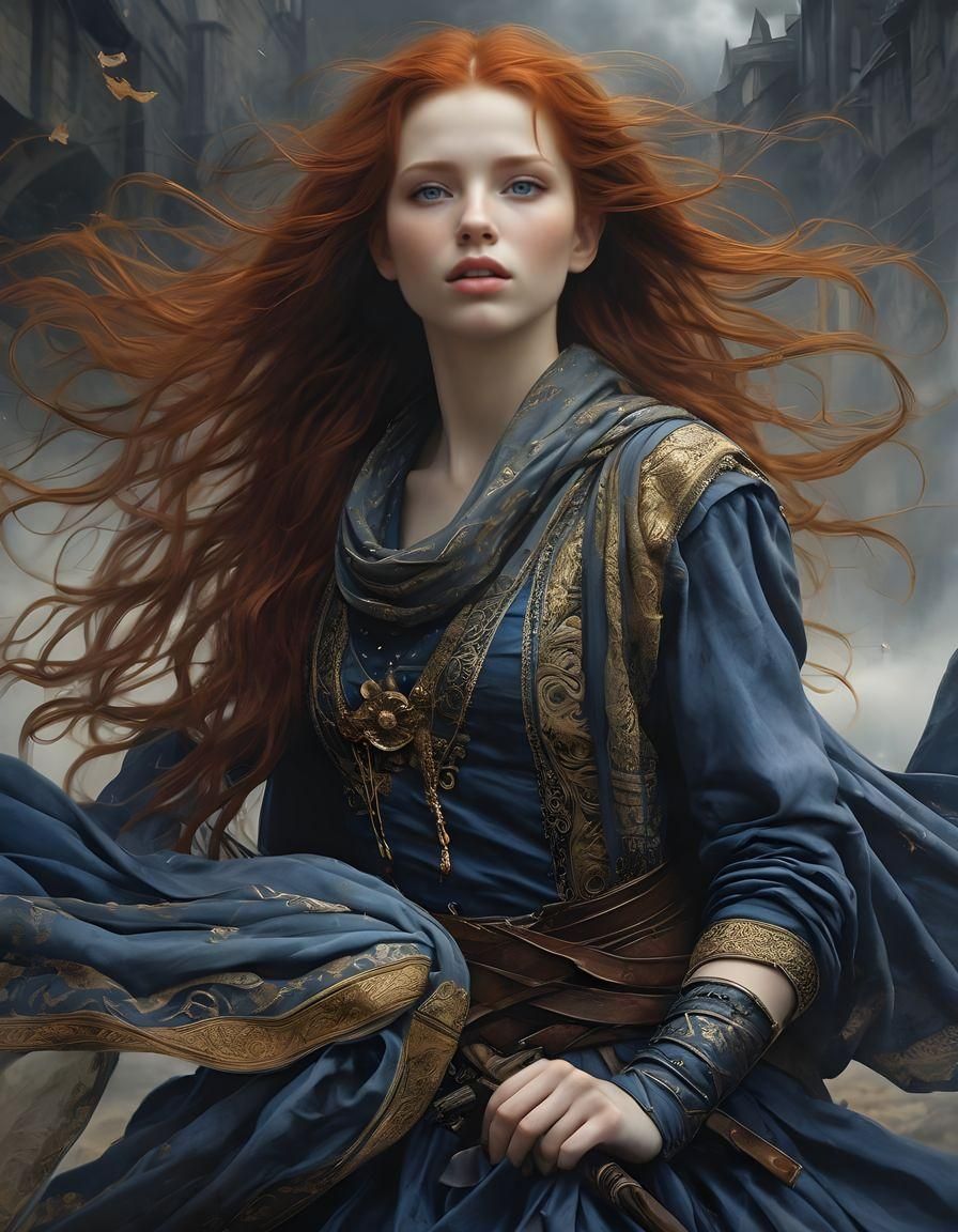 Woman with Red Hair in Medieval Dress