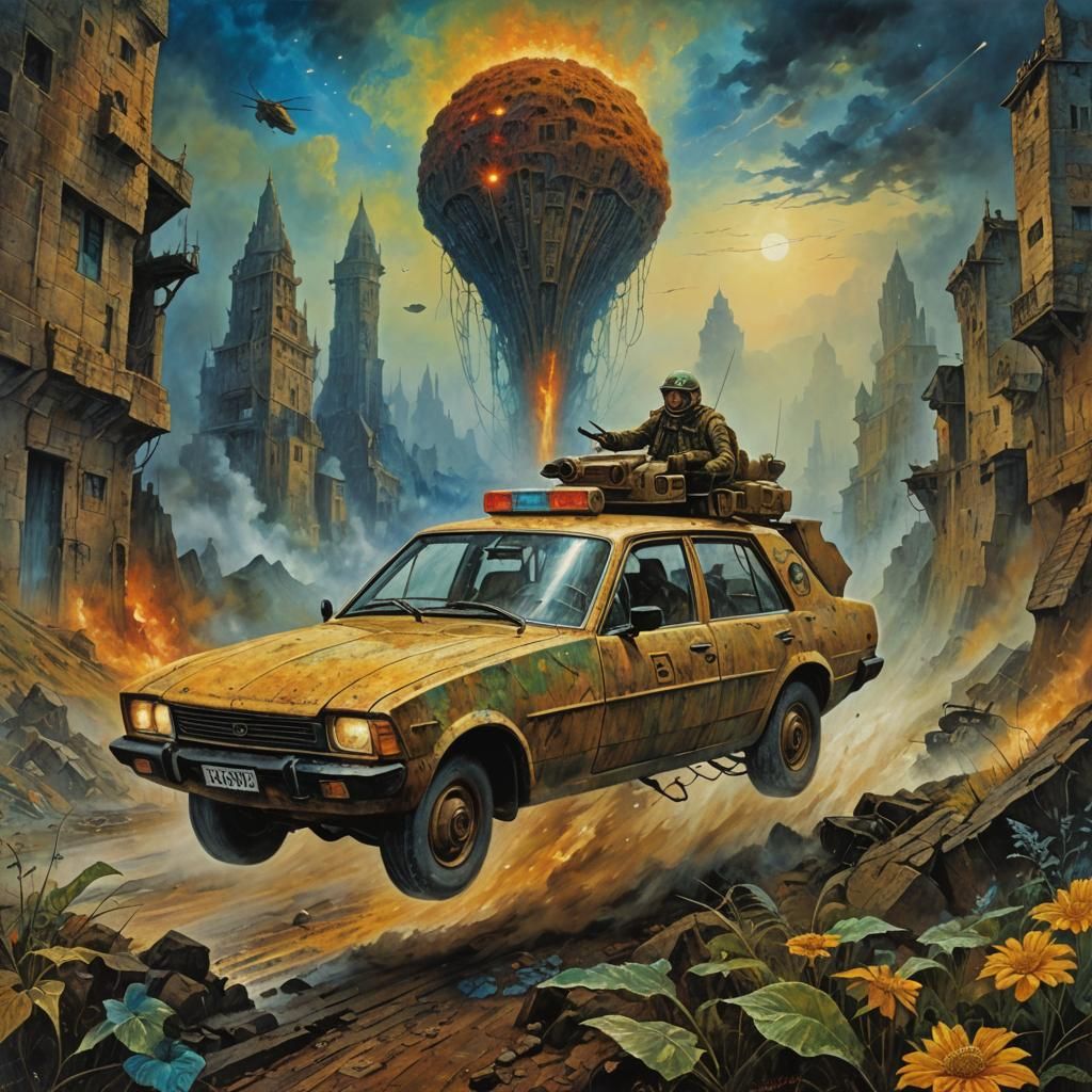 Dystopian Sci-Fi Action in Dark Fantasy Style