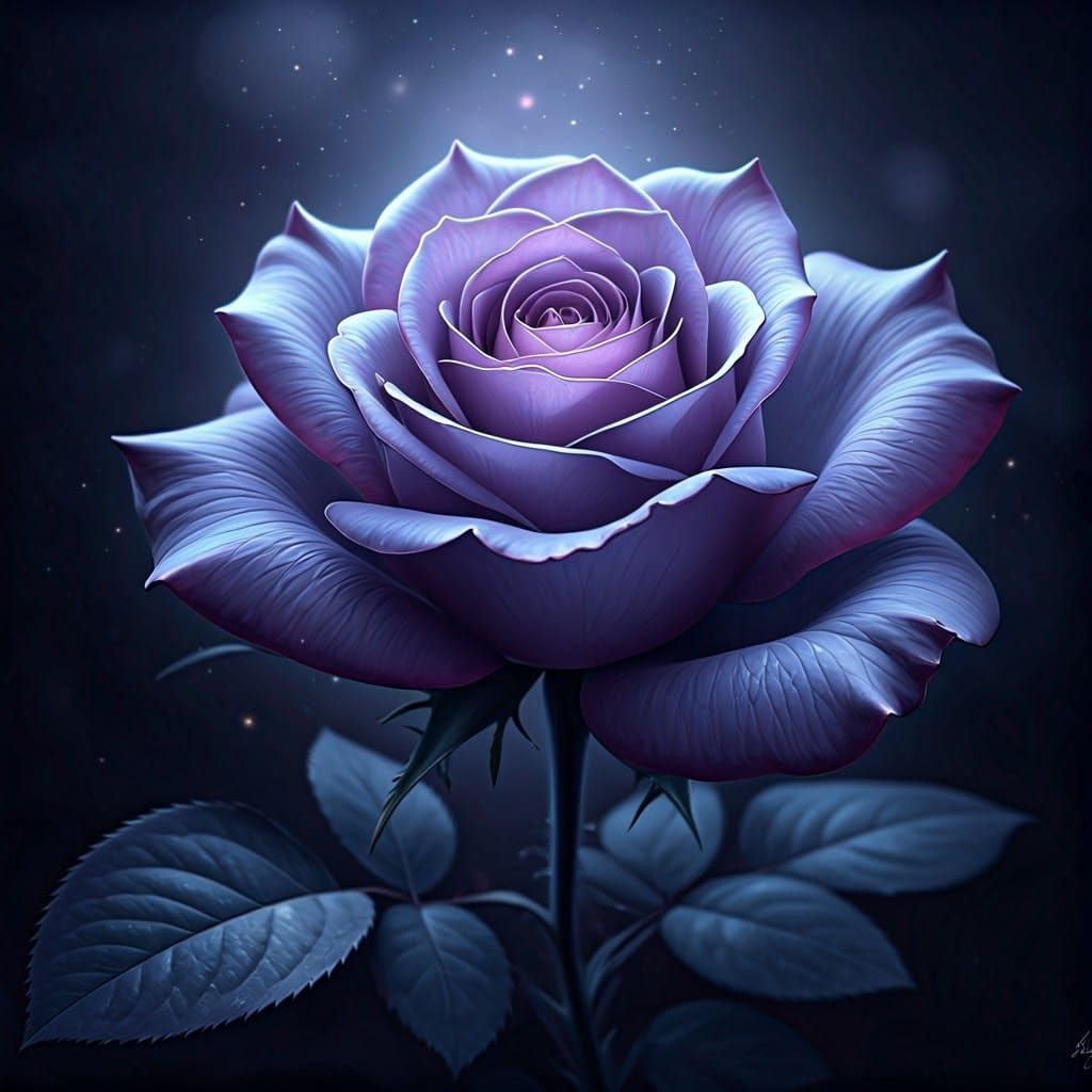Mystical Moonlit Rose with Violet Petals