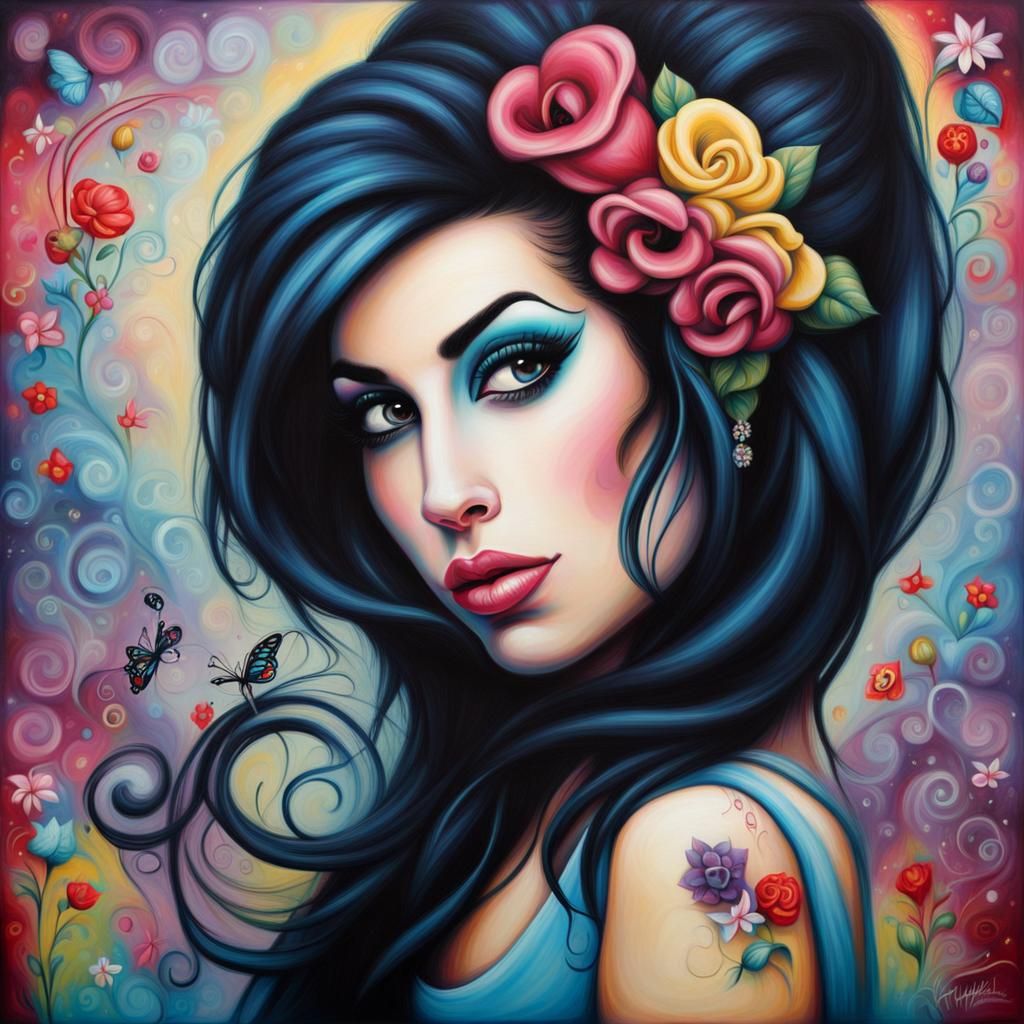 Portrait of Amy Winehouse. AI image prompt in my tutorials!