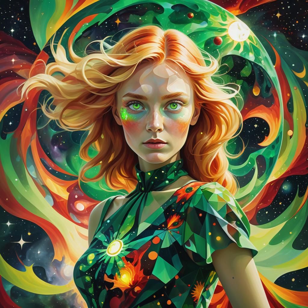 Surreal Portrait: Blonde Woman in Green Dress