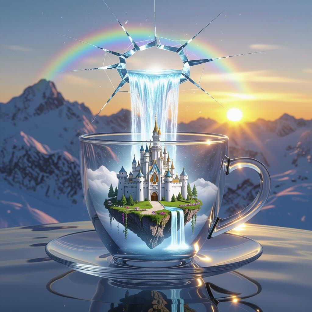 Fantasy Waterfall Flows From Cracked Glass