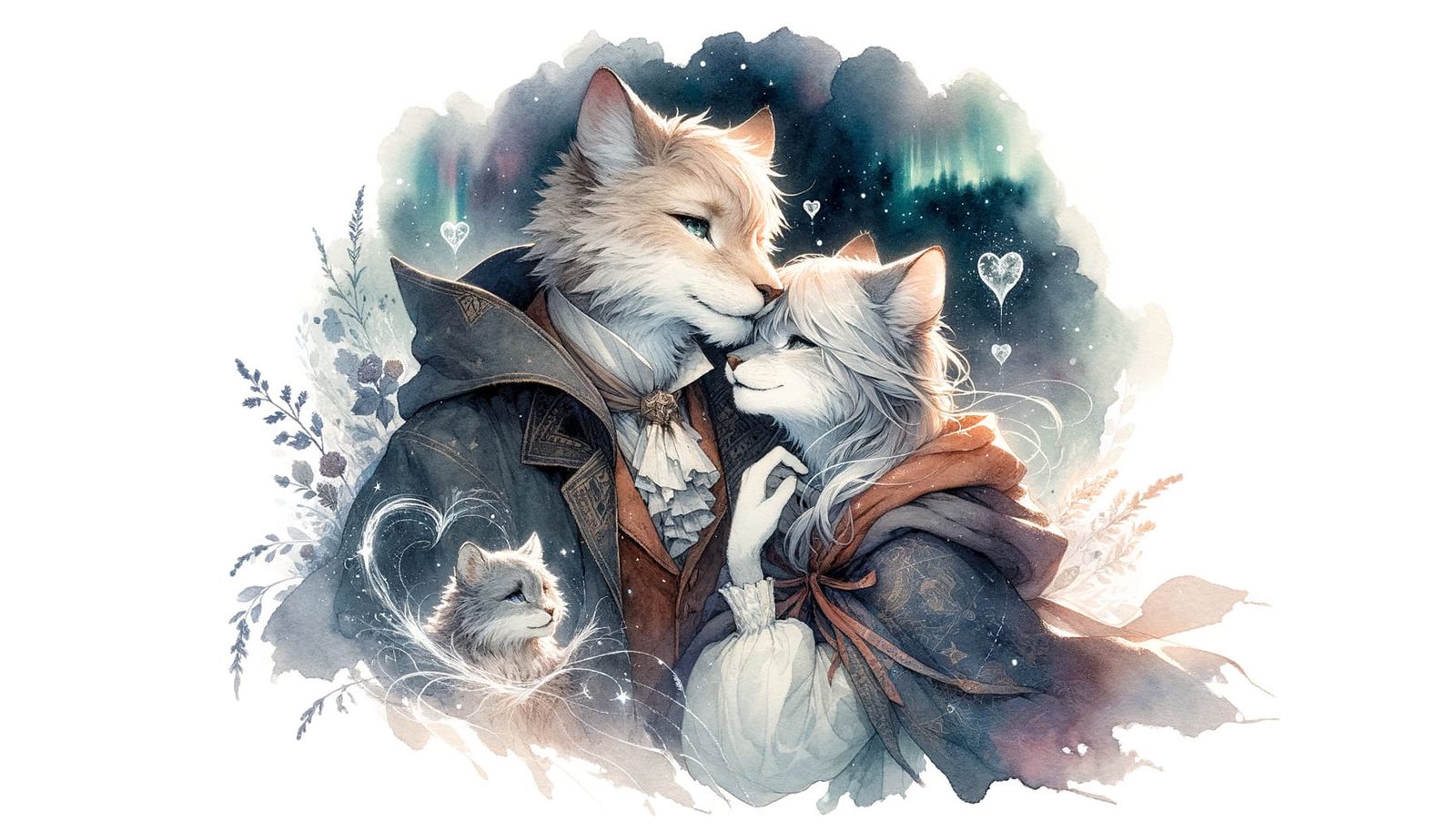 Enchanted Lynx Couple in Whimsical Watercolour Style