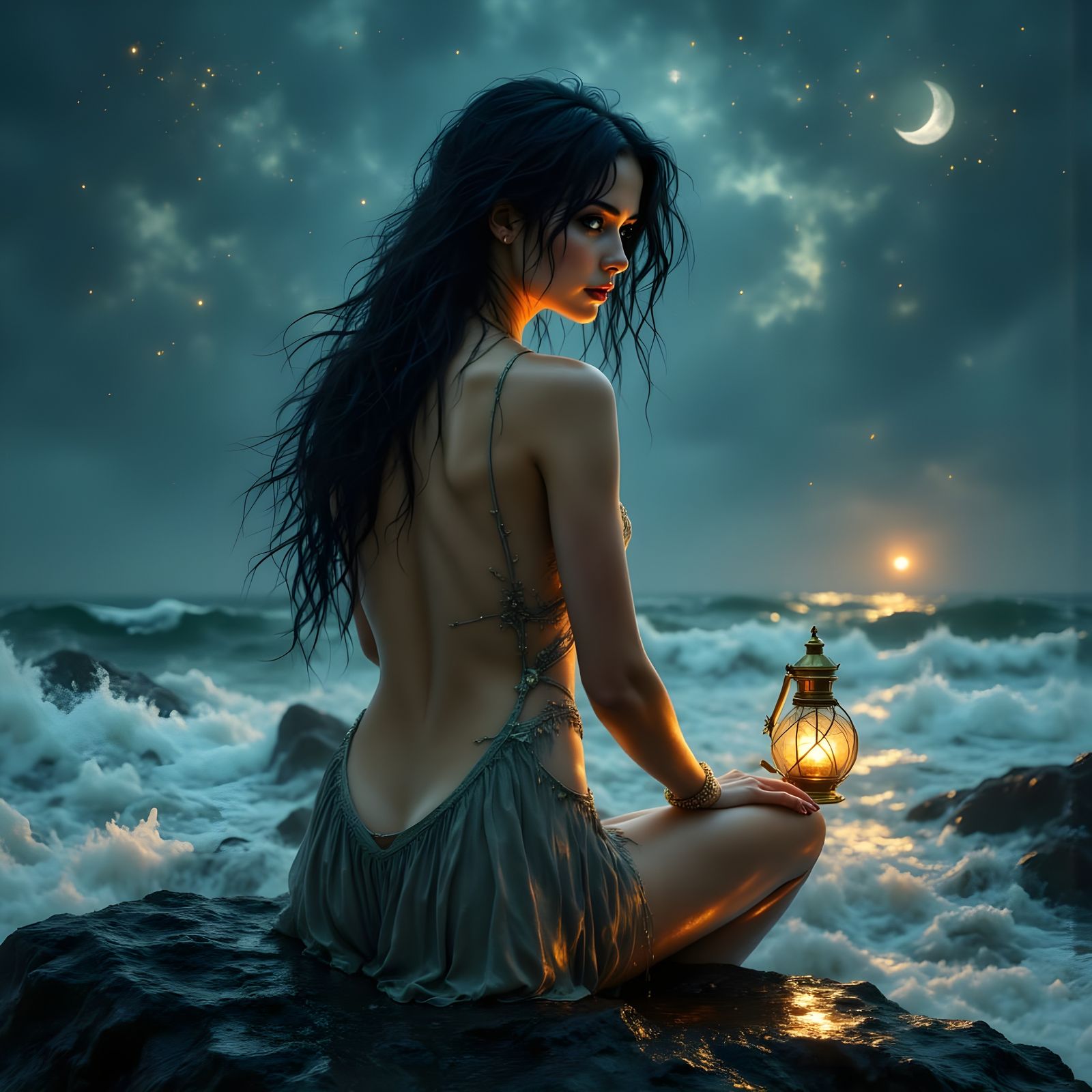 Norse Goddess by Stormy Sea in Hyperrealistic Fantasy Style