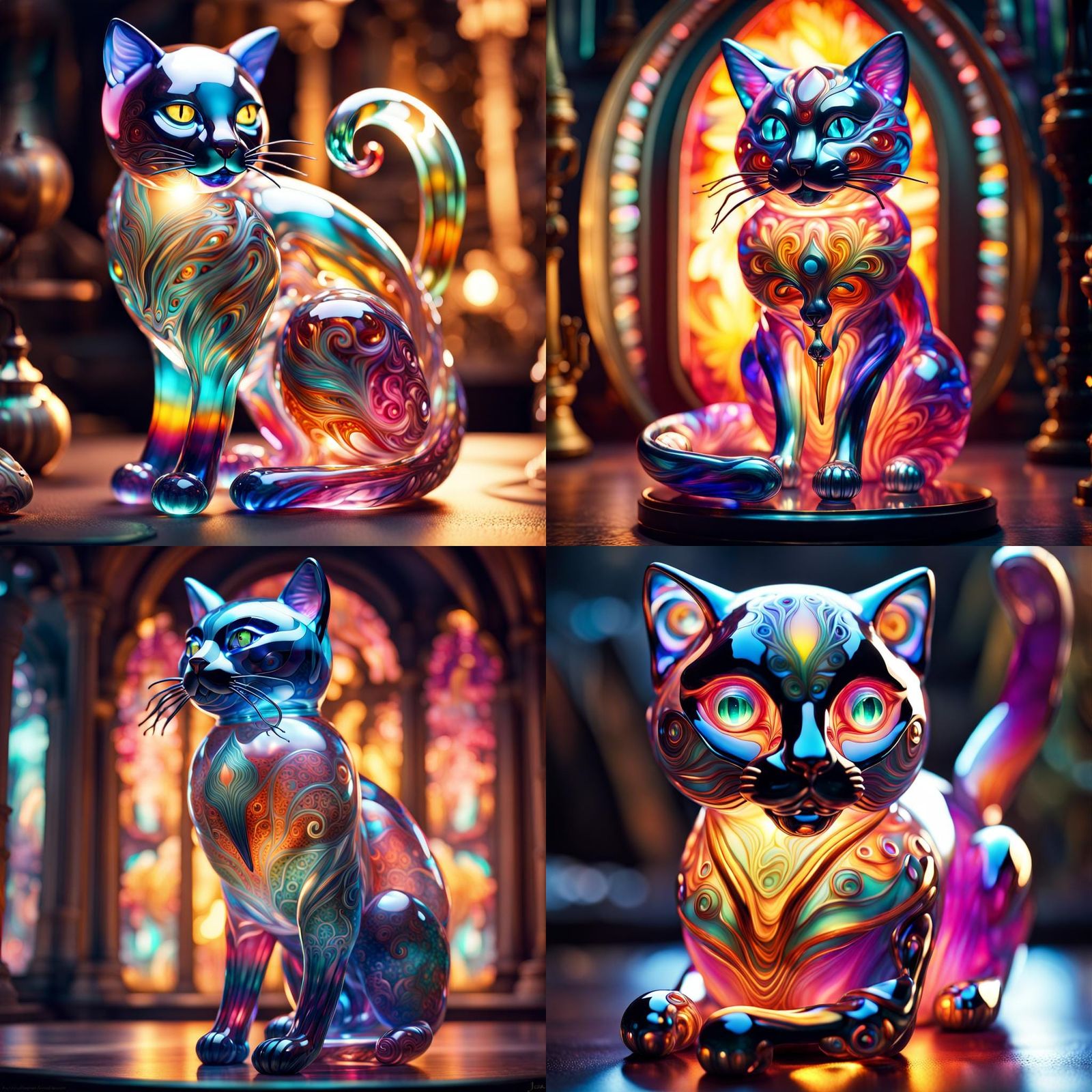 Illuminated Blown Glass Cat Fantasycore Artwork