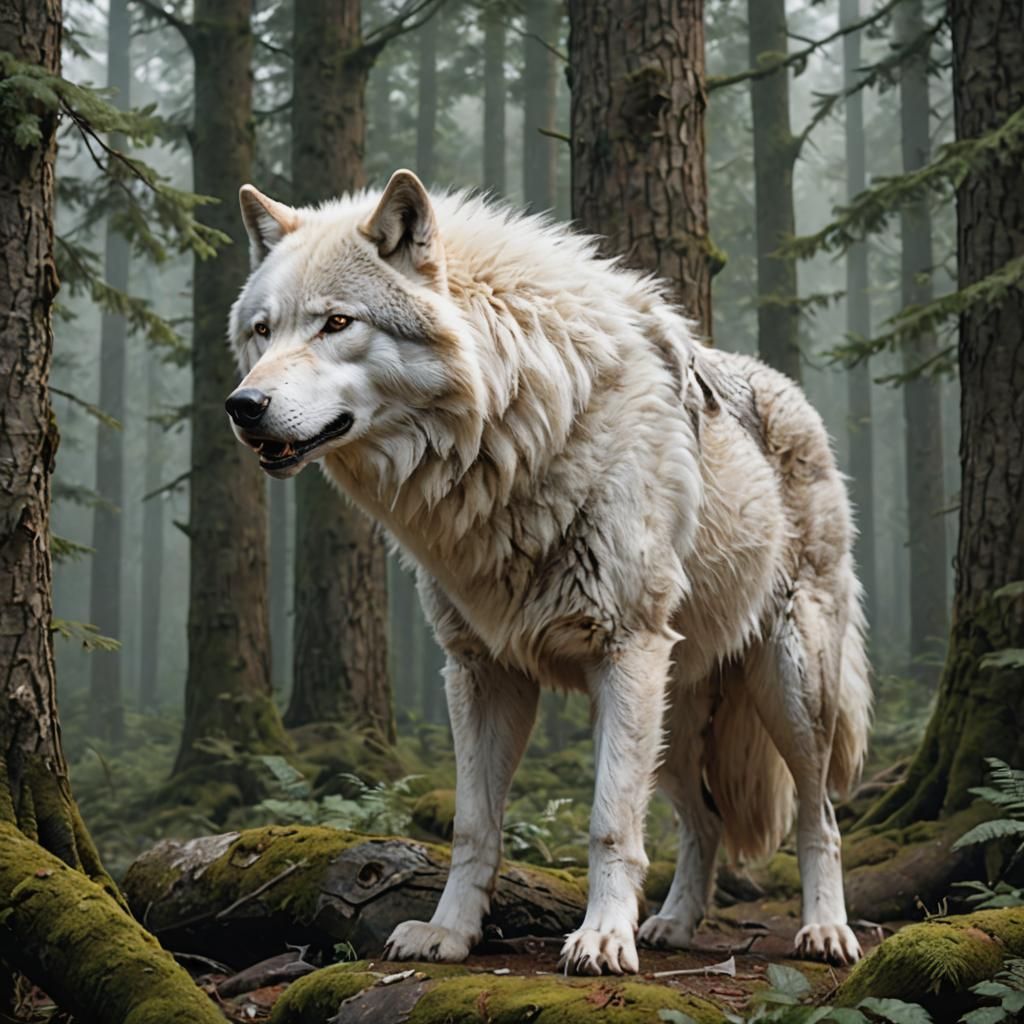 Solitary White Warg in Forest