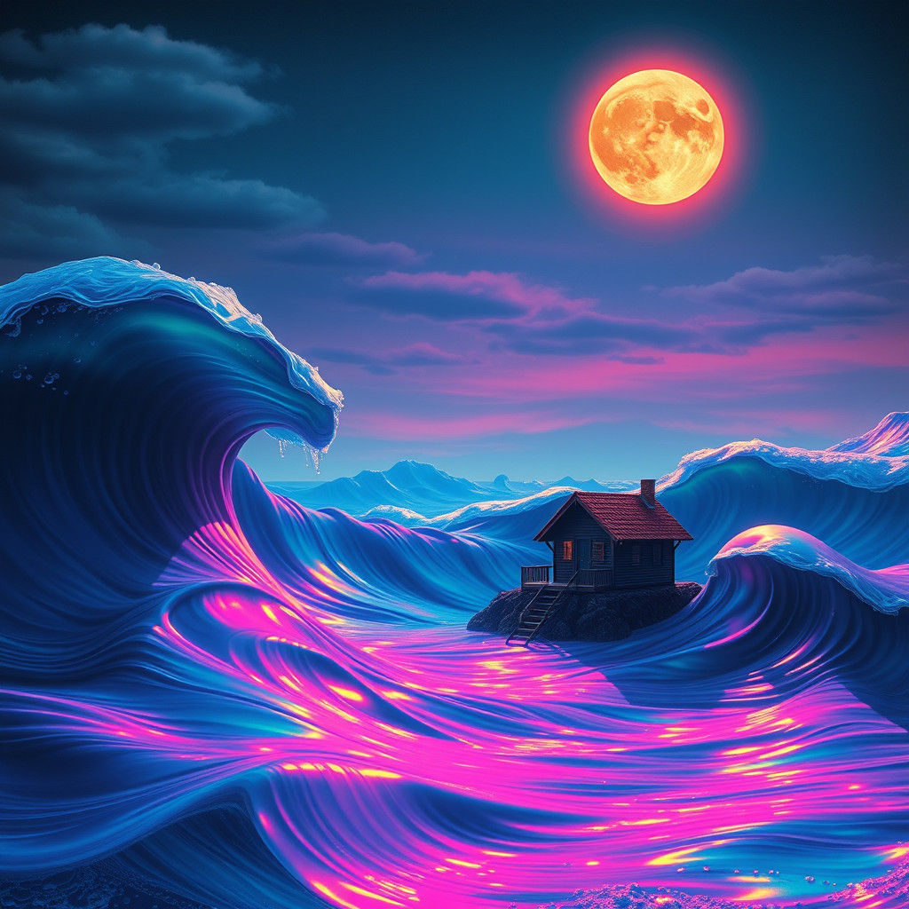 Surreal Seascape with Two Suns in Dreamlike World