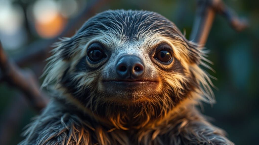 Hyperrealistic Sloth Portrait in Cinematic Golden Hour Light...