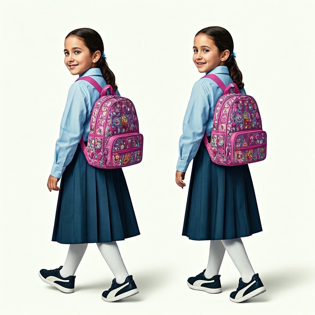 Ultra-Orthodox Girls Walking to School, Hyperrealistic Style