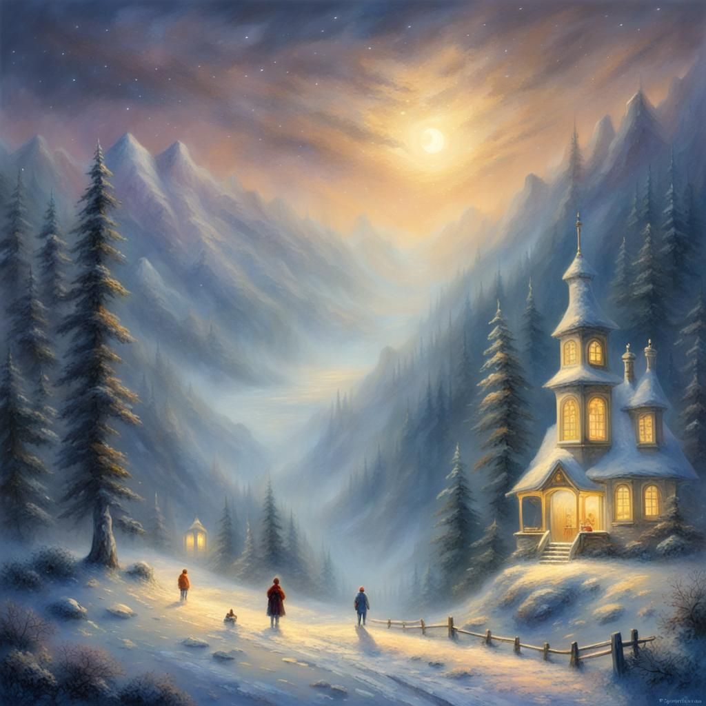 Winter Forest Night Sky: Ethereal Fantasy Landscape