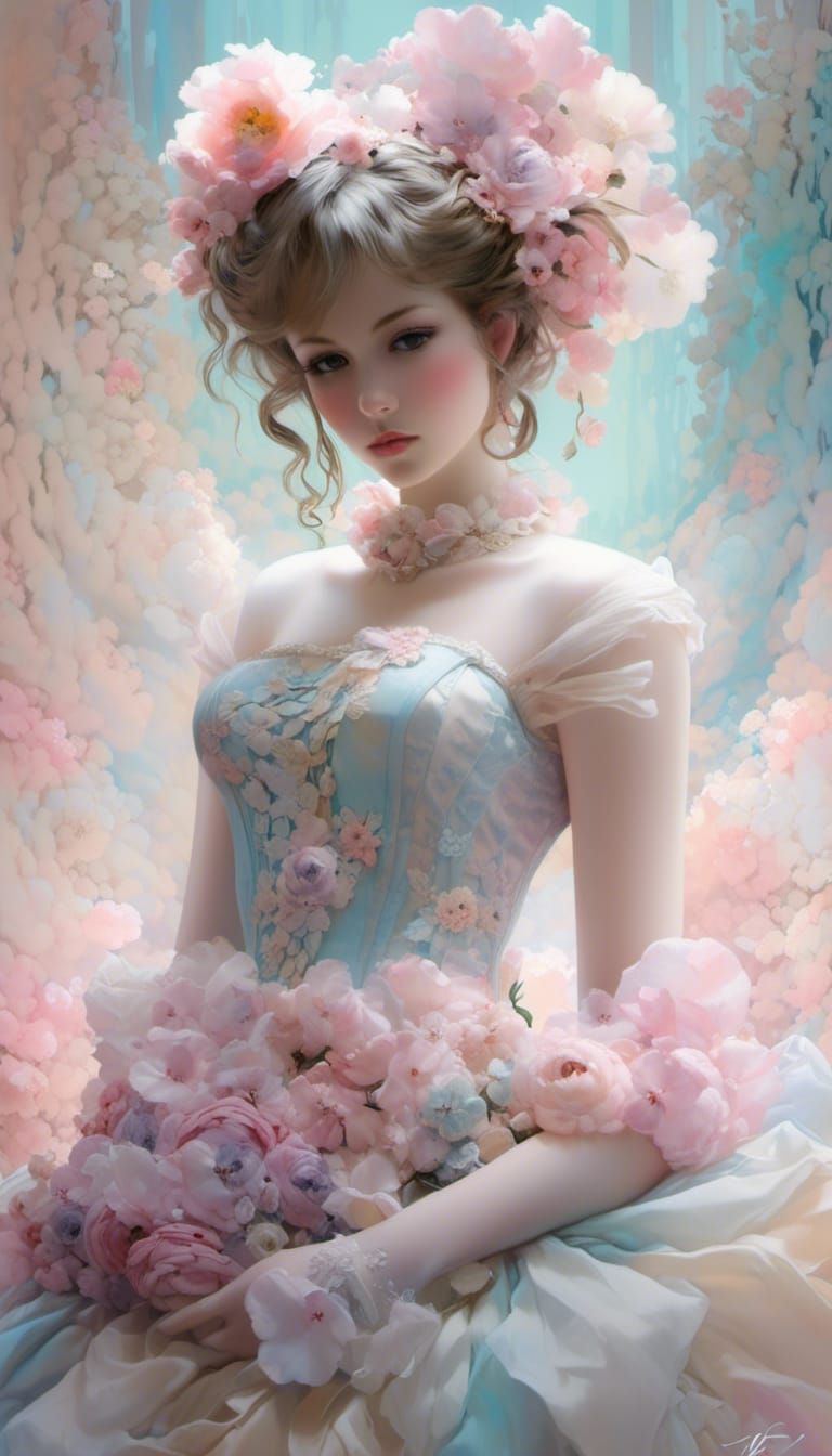 Pastel Doll with Embroidered Dress in Kawaii Style