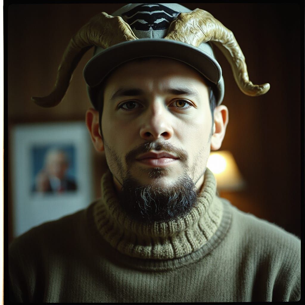 Goatee Man with Goat Horns in Film Still