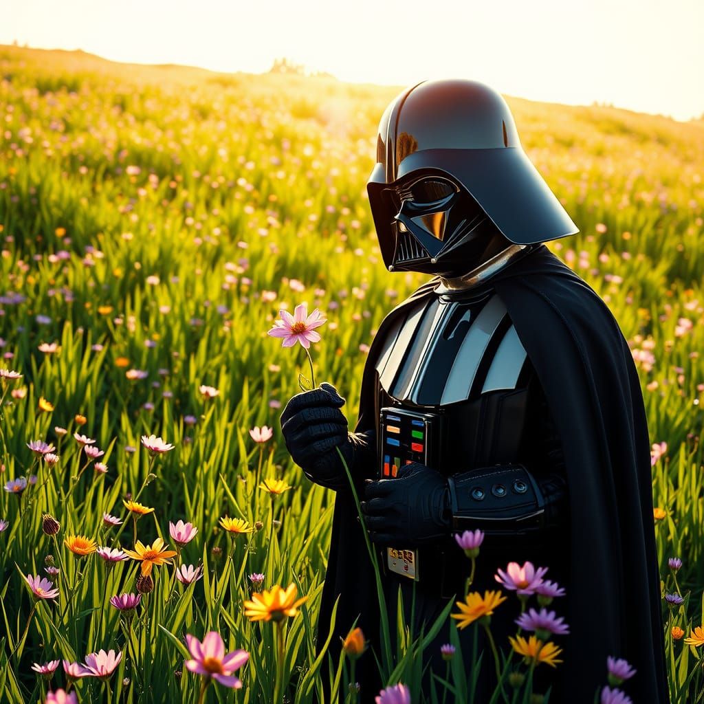 Darth Vader in a Field of Vibrant Flowers