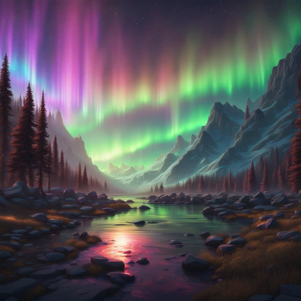 Holographic Northern Lights Fantasy Concept Art