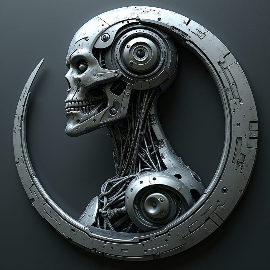 Cyborg Terminator Yin Yang Balance in Futuristic Harmony