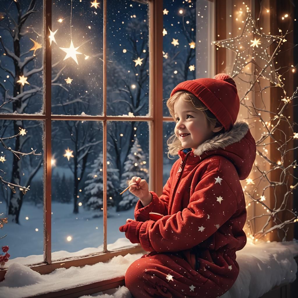 Child Writes Wish List in Winter Wonderland