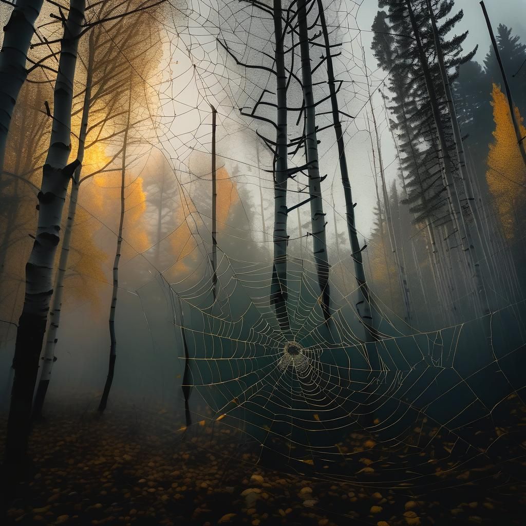 Eerie Autumnal Forest with Spiderwebs